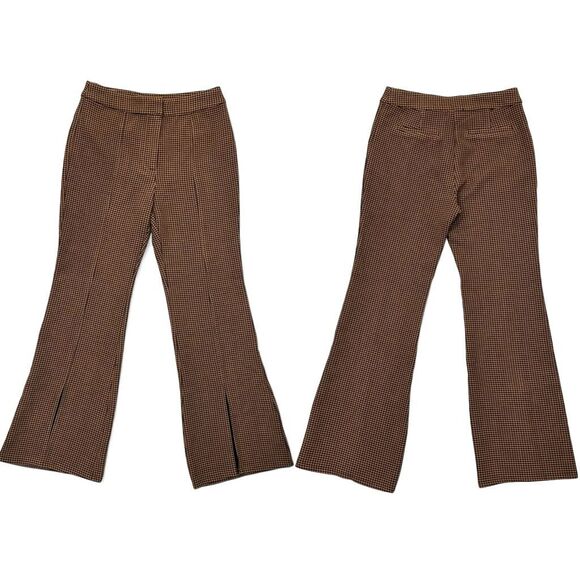 Current Air High Waist Split Hem Flare Pants Size S  Houndstooth Academia Brown - Picture 1 of 12